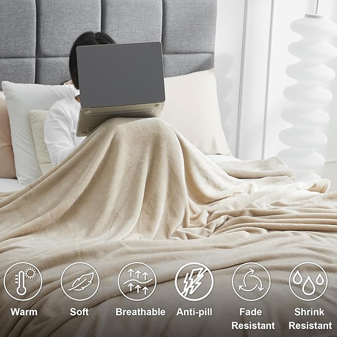 Hansleep Fleece Blanket for Couch Taupe, Super Soft Flannel Fuzzy Plush Cozy Blanket for All Seasons, Taupe, Throw 50x60 Inches