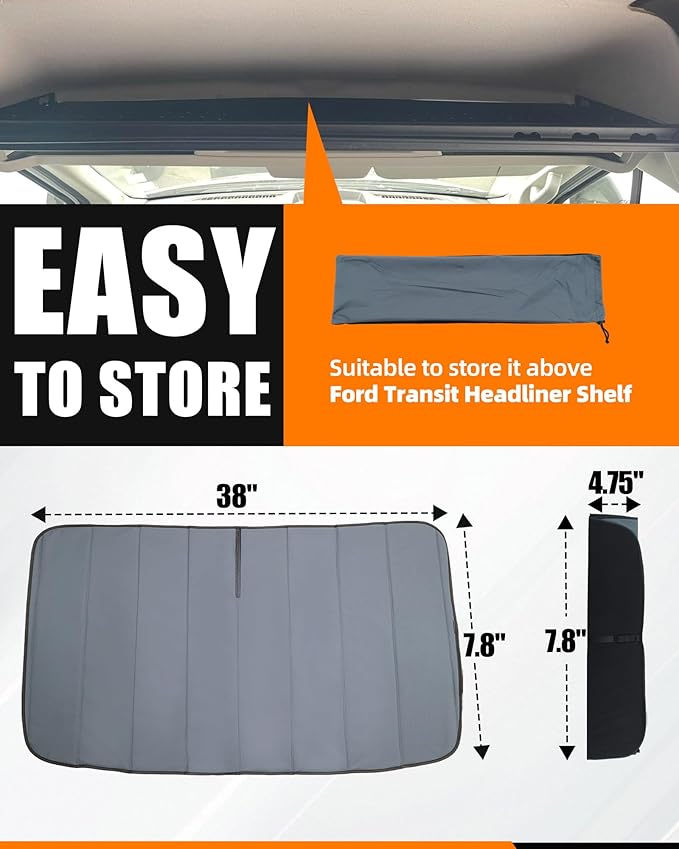 MELIPRON Insulated Blackout Window Cover Fit for Ford Transit 2015-2025, Front Windshield Sunshade, Blocks Light & UV, Keeps Cool in Summer & Warm in Winter, Perfect for Vanlife & Camping