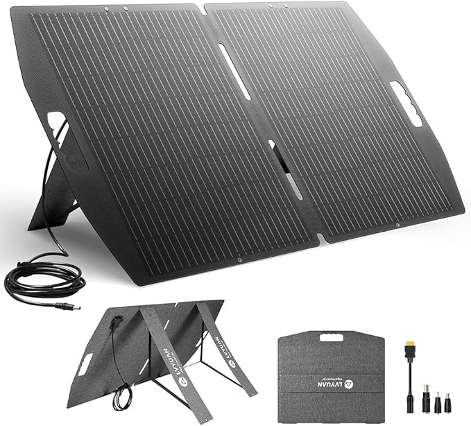 LVYUAN 100W Portable Solar Panel for Power Station, 18.5V Foldable Solar Panel 22.5% Mono Cell with ETFE, IP65 Waterproof with 4-in-1 Adapter Battery Charger for Outdoor Camping Van RV Trip