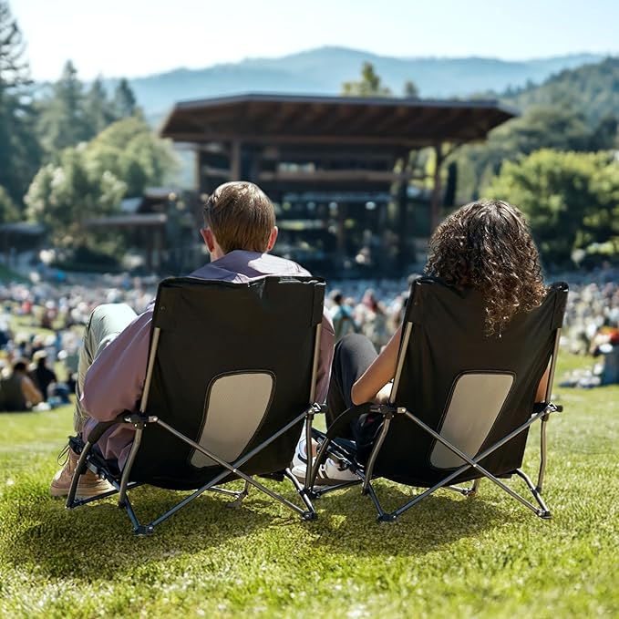 Portal Beach Chairs for Adults Camping Low Lightweight Portable Chair with Cup Holder Mesh Back Carry Bag for Outdoor Sand Lawn Travel Picnic Festival Concert