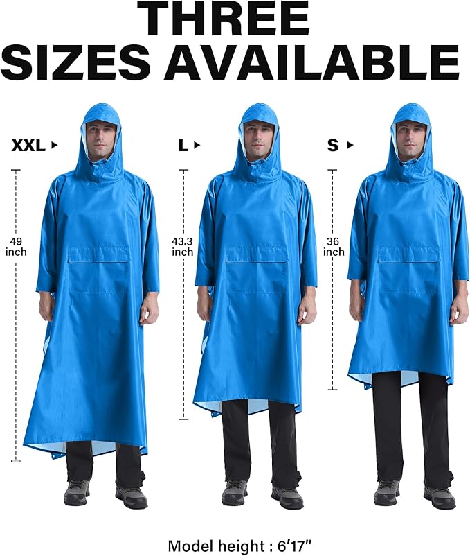 iCreek Hooded Rain Poncho Packable Unisex Raincoat Jacket with Pocket Waterproof Lightweight for Hiking, Camping, Outdoor