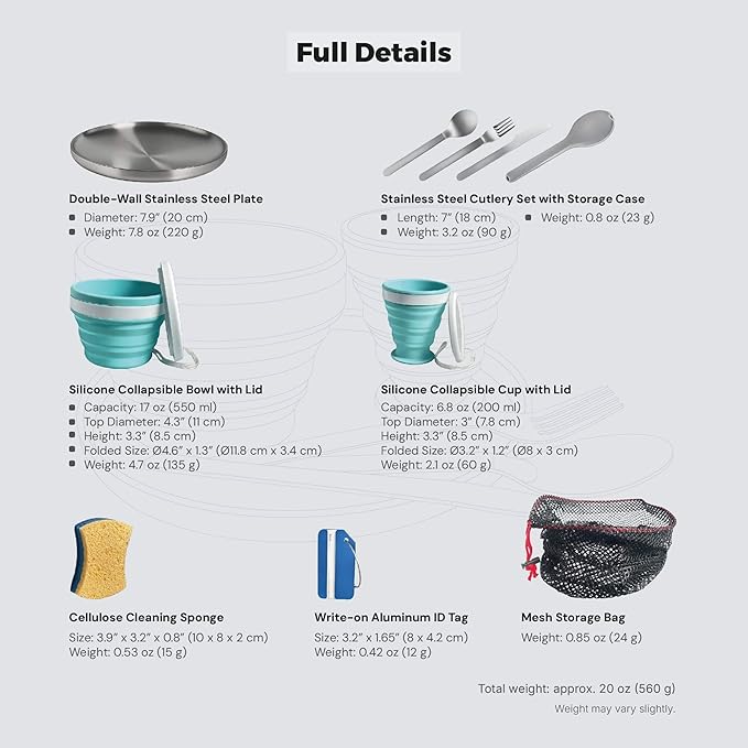 Camping Mess Kit – Compact 1-Person Tableware Set with Stainless Plate, Collapsible Silicone Bowl & Cup, and Utensils, Ideal for Solo Campers, Scouts, Family Camping & Car Trips
