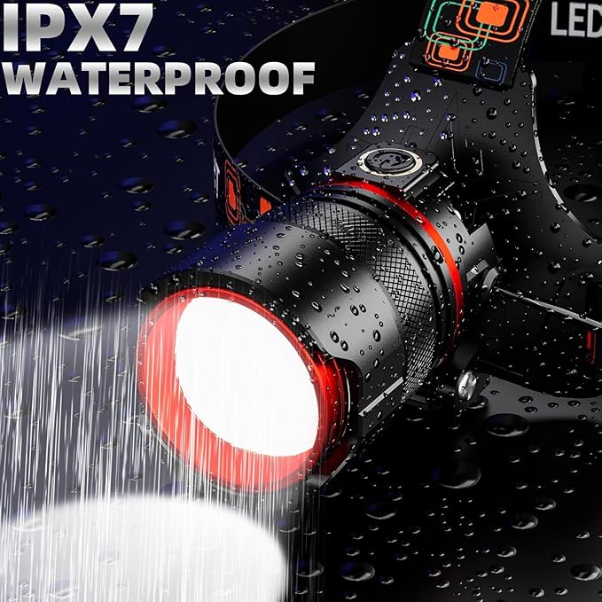 Rechargeable LED Headlamp 99000 High Lumens, Super Bright with 12 Modes & IPX7 Level Waterproof USB Rechargeable Zoom Headlight, 125° Adjustable for Outdoor Camping, Running, Cycling, Climbing, Home