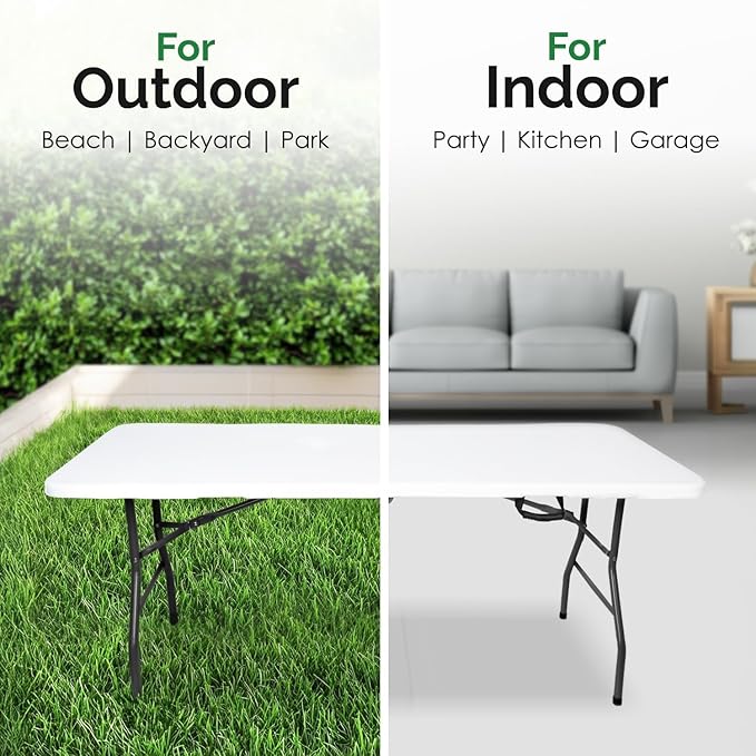 EconoHome 6ft Folding Table with Handle | Heavy-Duty Foldable Table | Portable Table for Indoor & Outdoor Use