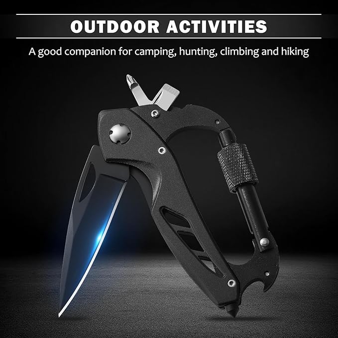 Multitool Carabiner with Pocket Knife, 6-in-1 Multi Tools with Window Breaker, Bottle Opener and Screwdriver,Camping and Mountaineering Survival Equipment, Christmas Gifts for Men and Women