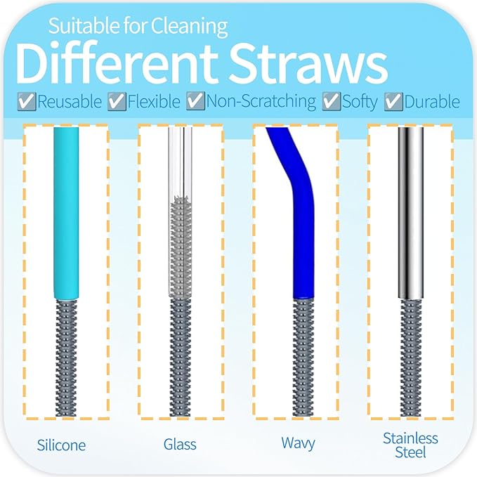 Silicone Cleaning Brush Kit - Water Bottle Brush with Long Handle Heavy Duty Straw Cleaner Brush, 4 in 1 Multipurpose Cup Cleaner Kit for Thermos, Sport Bottles, Coffee Mugs