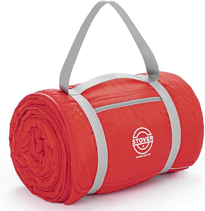 STOVER Large Waterproof Outdoor Stadium Blanket- Extra Thick Soft Fleece Camping Blanket for Travel, Picnics, Sports, Dogs 79"x55", Warm, Windproof, Sand-Proof, Lightweight, Packable (Sunset Red)