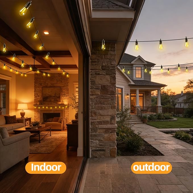 Solar Lights Outdoor Patio Lights: S14 25M 82FT Solar Powered 3 Light Modes Solar Waterproof Light - Shatterproof Bulbs - Camping Backyard Garden Deck Outside Yard