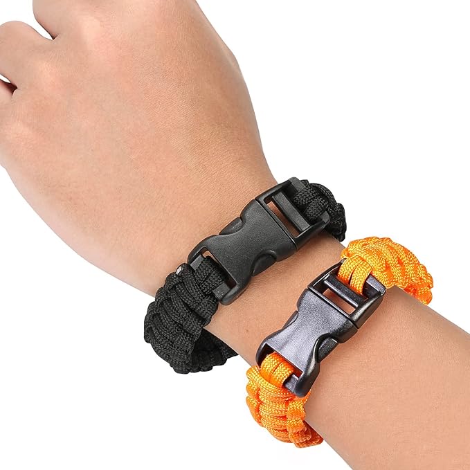 Sportmusies Paracord Wristband for Outdoor Sport Tactical Survival Parachute Bracelet, Essential for Hiking Travelling Camping Gear Pack of 2, black&orange
