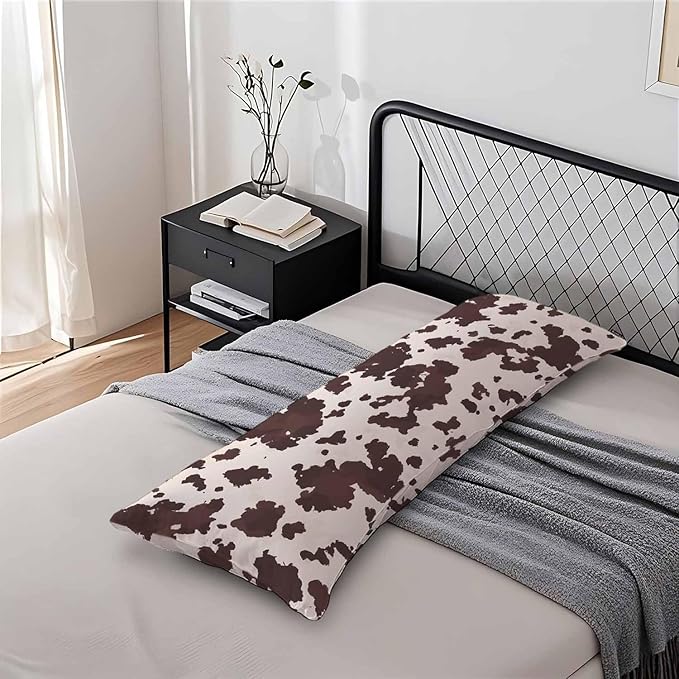 Body Pillowcases with Zipper Cowhide, Cow Or Horse Print Cozy Body Pillow Covers Cushion Cover 20 X 54 Inches Outdoor Body Pillow Pillowcase for Home Bedroom Couch Sofa, Brown