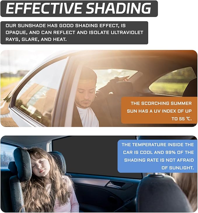 4 PCS Car Side Window Sun Shades, Foldable Sun Shade for Car Window Baby, Strong-Light Blocking & UV Protection Privacy Covers, Summer Essentials Accessory for Camping, Sleeping (Color)