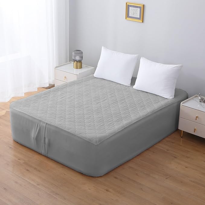 Full Air Bed Mattress Pad with 15-24 Inch Deep Pockets - Waterproof Protector for Warm Sleep & Cold Air Insulation,Perfect for Camping, Guest Bed, Pets & Overnight Visitors-Gray