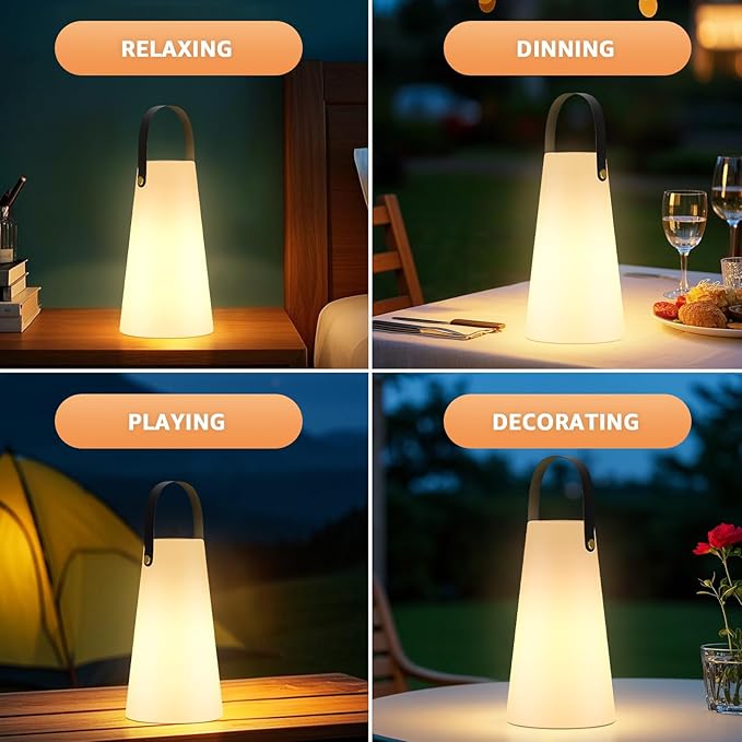 Outdoor Lanterns, GGII Rechargeable Camping Lantern with IP44 Waterproof, Battery Operated Outdoor Portable Cordless Table Lamp with RGB Lights for Patio Balcony Garden (Large Size)