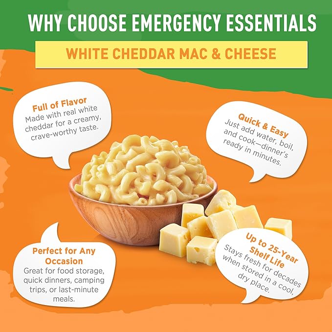 Emergency Essentials Freeze Dried White Cheddar Mac & Cheese, Large #10 Can, Bulk Food, Easy Dinner, 25-Year Shelf Life