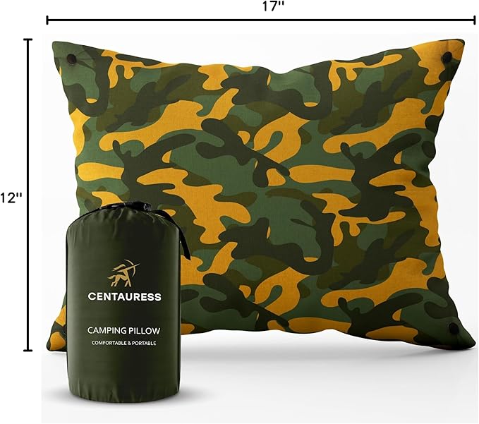 Small Backpacking Camping Pillow | Camp Pillow w/Machine-Washable Cover | Packable Travel Pillow w/Pouch + Strap | Hammock Pillow | Hiking | Camping Gear & Accessories