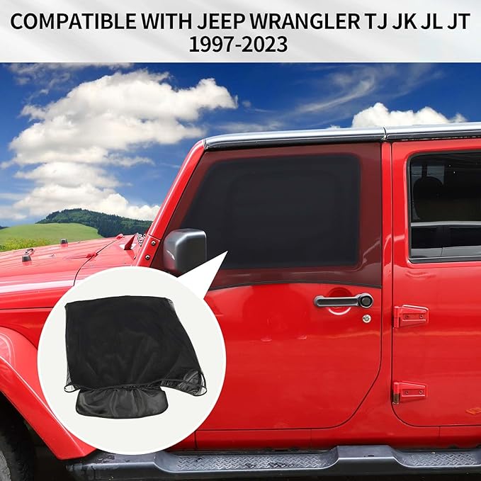 RAZPOY for Jeep Front Window Sun Shade, Window Screen Curtains Cover for Camping Compatible with 2007-2023 Jeep Wrangler JK JL & Gladiator JT, Side Curtain Nets