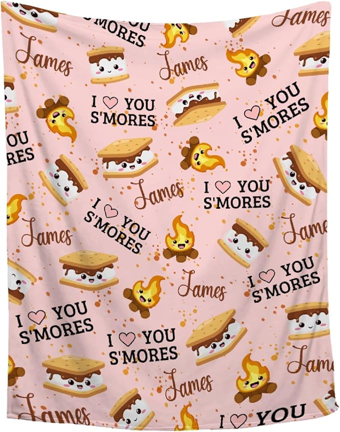 Custom S'Mores Blanket with Name | Personalized Marshmallow Blanket for Girls Boys | Ultra Soft Customized Cookie Throw for Couch/Sofa/Travel/Camping Home Decor - 40"x50"-Kids/Throw Size