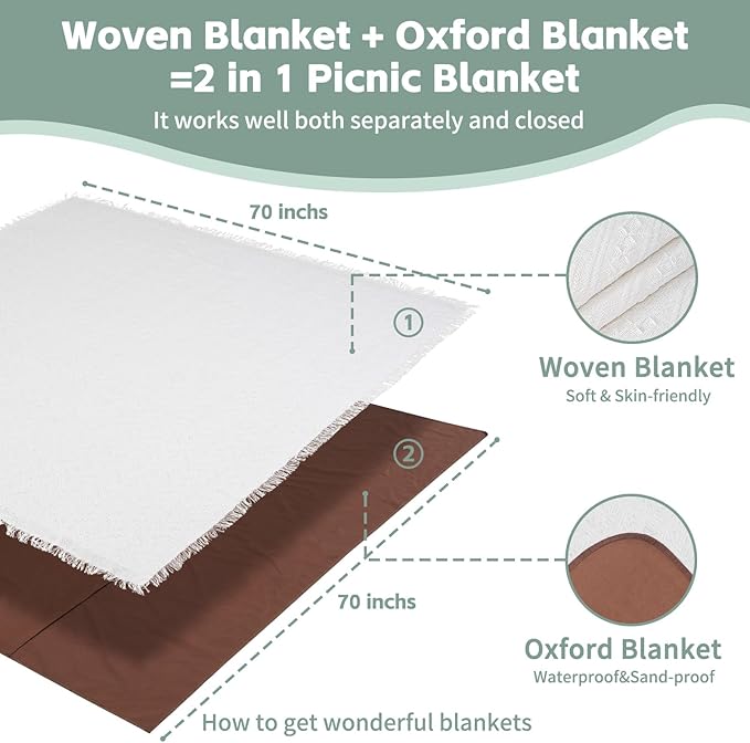 2 in 1 Extra Large Camping Blanket Outdoor Picnic Yoga Mat Lightweight Car Essential Roadtrip Gadget Rv Accessories Glamping Tent Gear Must Haves Hiking Stuff Backpacking Necessities Women Beach Gift
