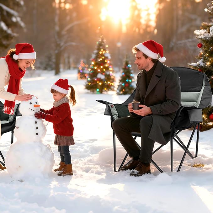 Youtanic Heated Camping Chair, 3 Heat Levels Oversized Padded Lawn Chair with Side Pockets and Cup Holder, Outdoor Heating Folding Camp Chair for Adults, Fishing, Sports, Picnic, up to 500lbs, Style 1