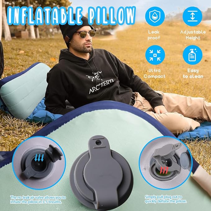 Couleurs Beach Pillow, Inflatable Camping Pillow, Pool Pillow, Removable Pillowcase, Ultralight Neck and Waist Support, Suitable for Camping, Hiking, Backpacking (with Ice Pack)