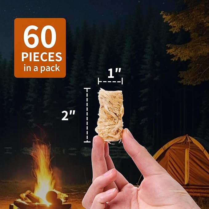 KACHUAN BEAR Fire Starter - Natural Fire Starters for Fireplace, Campfires, Chimney, BBQ, Fire Pit & Wood Fireplace - Odorless Pine Firestarter, Charcoal Starter for Grill (60pcs)