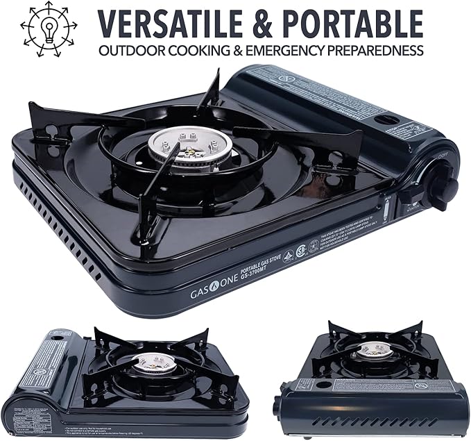 GAS ONE NEW 10,000 BTU CSA List Portable Butane Gas Stove with Carrying Case CSA Listed- Midnight