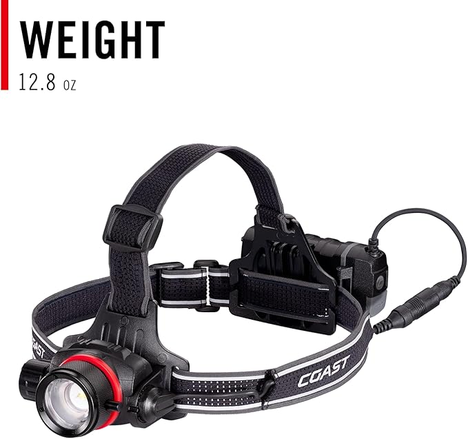 COAST HL8R 2000 Lumen Rechargeable PURE BEAM Focusing LED Headlamp, Black