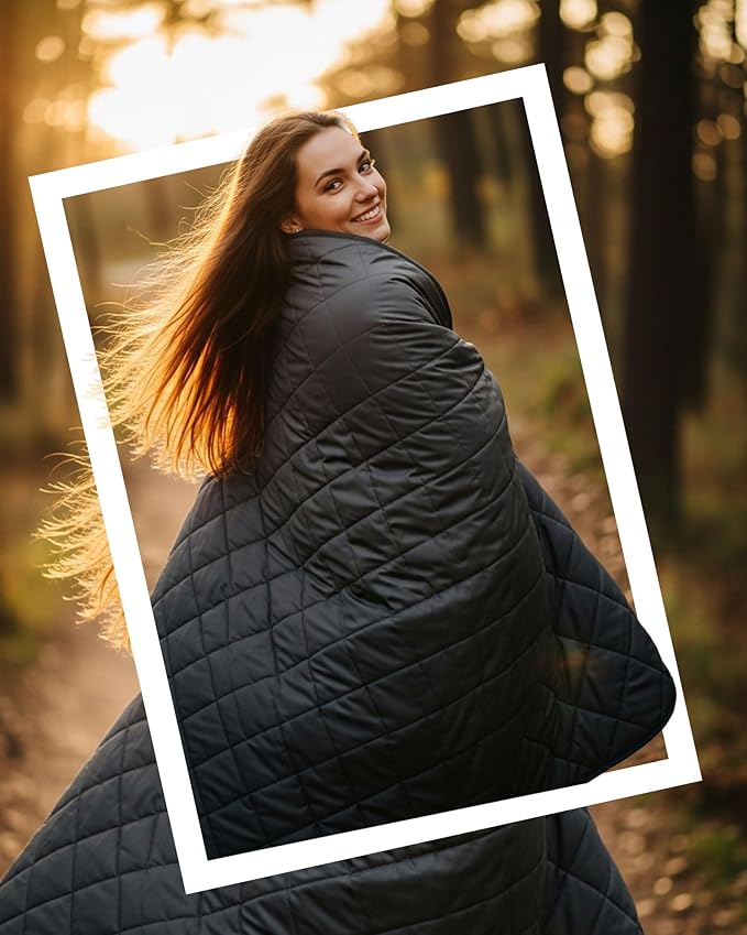 DUKUSEEK Waterproof Stadium Blanket (NO Hood), Outdoor Blankets Waterproof Windproof for Cold Weather, Emergency Warm Blanket with Quilted Cotton and Thick Fleece for Picnic, Camping, Outdoor Sports