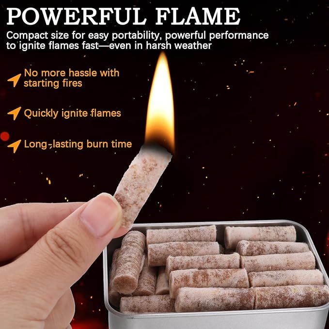 Fire Starter Plugs, 25-Pack, Long Burning Windproof Starters for Campfire, BBQ, Fireplace, Chimney