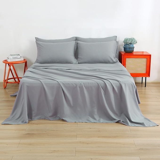 Air Mattress Sheet Set Queen Size,6 Piece Deep Pocket Bed Sheet Set for 16-24 Inch Air Bed,Easy Inflate Access,Perfect for Guest Room, RV, Camping,Gray