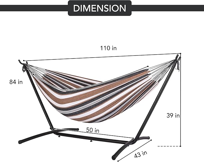Prime Garden Hammock with Stand for Outside, Heavy Duty Space Saving Steel Stand with 450 lb Capacity, Double Hammock with Portable Carrying Bag, Hamacas Para Adultos for Outdoors, Patio, Garden, Yard