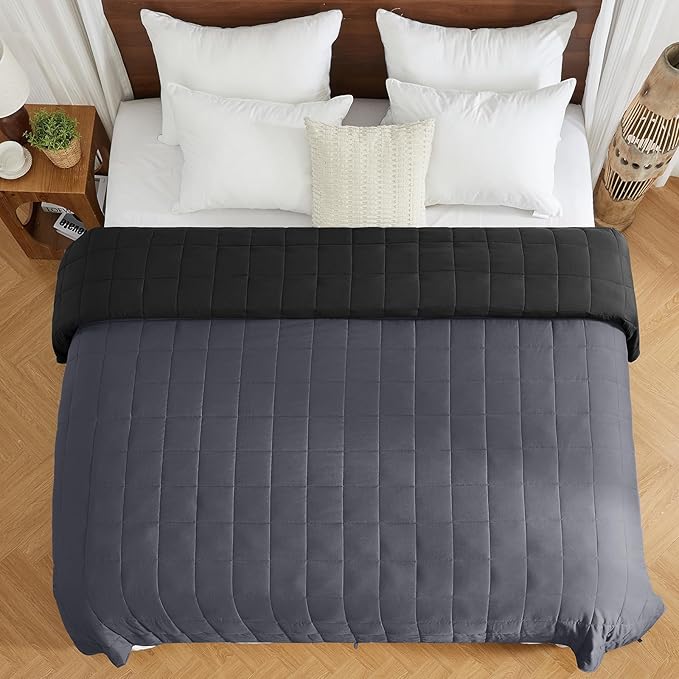 yescool Weighted Blanket for Adults (30 lbs, 88” x 104”, Grey& Black) Cooling Heavy Blanket for Sleeping Perfect for 290-310 lbs, King Size Breathable Blanket with Premium Glass Bead