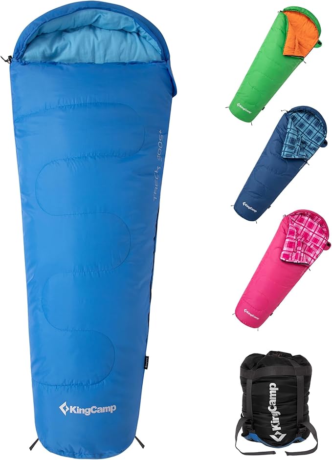 KingCamp 45°F Kids Sleeping Bag, Lightweight Waterproof & Compact Flannel Sleeping Bags Cold Weather & Warm Youth Essentials Gear Accessories for Camping, Fits 10-12 Children up to 4'7"-5'5" Tall
