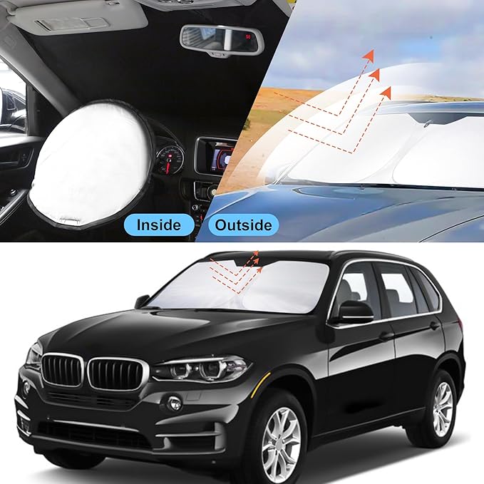 YYCKE Windshield Sun Shade Accessories Compatible with 2014 2015 2016 2017 2018 X5 for BMW Foldable Sunshade Sun Visor Blocks UV