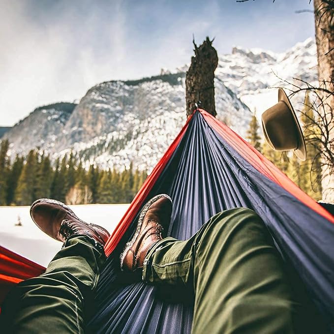 Pro Venture Camping Hammock 500 lb Capacity – Portable Double Hammock with Tree-Friendly Straps and Carabiners, Lightweight for Backpacking, Hiking, Travel, Beach, Backyard