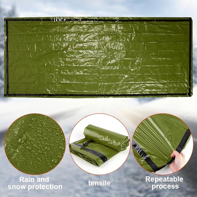 Emergency Sleeping Bag - Portable Emergency Blanket for Survival Gear, Thermal Bivy Sack with D-Type Buckle, Waterproof & Lightweight for Camping, Hiking, Outdoor (2/3/5 Pack)