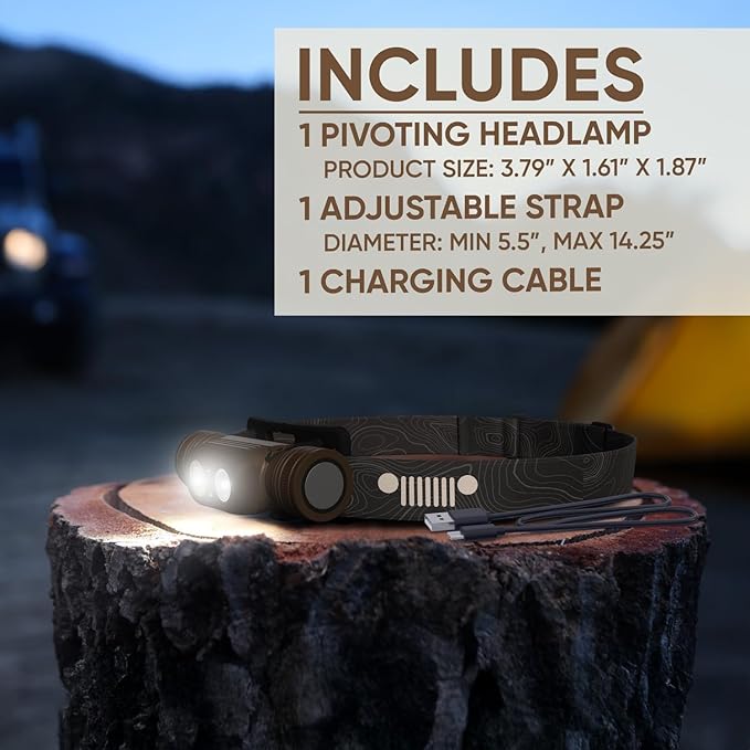 Energizer Jeep HM-2100 Headlamp Rechargeable, Hybrid Power Source Head Lamp, IPX4 Water-Resistant, Bright Rechargeable Headlamp, USB-C Cable Included