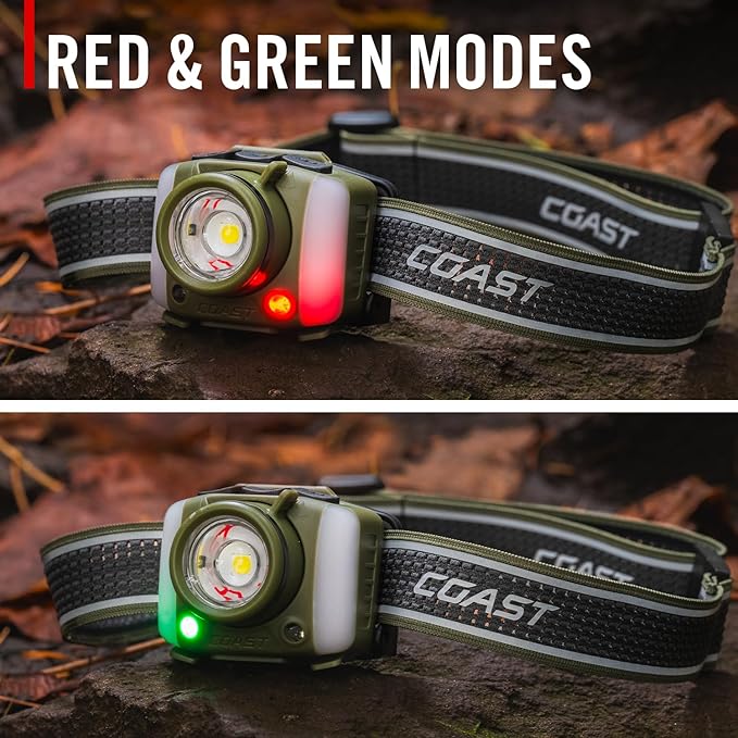 Coast FL97R Voice-Controlled 1200 Lumen Rechargeable LED Headlamp with Pure Beam® Spot & Flood, ARC Lighting, Red & Green Color Modes, Glide Focus™ Radial Arm Dial and USB-C Charge Port, Desert
