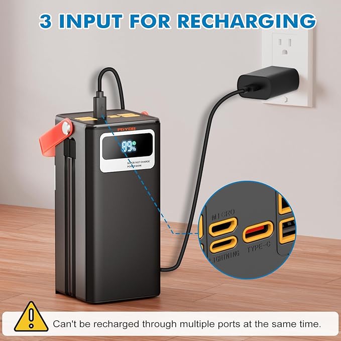 PGYOB Portable Power Station 166Wh, 22.5W Fast Charging Power Bank with Built-in Cables for iPhone/Android/MacBook, 45000mAh Battery Solar Generator with LED Light for Camping & RV, Home, Travel