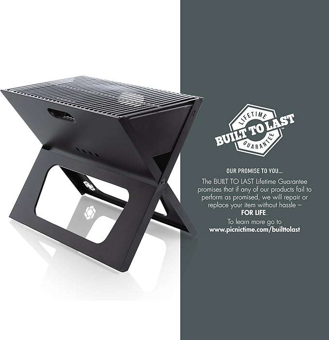 PICNIC TIME X-Grill 2.0 Portable Grill, Camping Charcoal BBQ for Tailgating, (Black)
