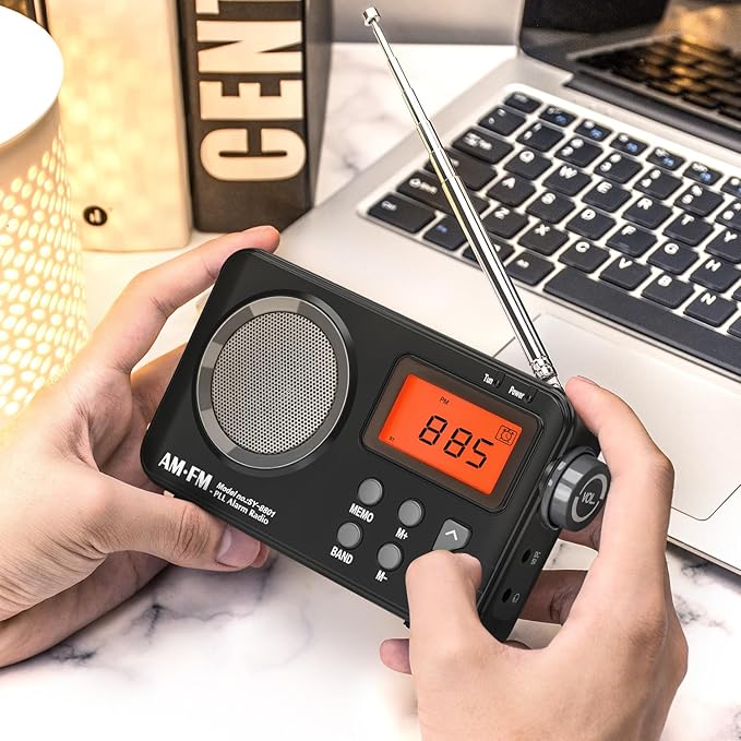 Goodes Portable AM FM Radio, Transistor Radio with Large Display, Alarm Clock, Sleep Timer and Headphone Jack, 4AA Battery Operated or Plug in Wall, for Home, Outdoor, Emergency