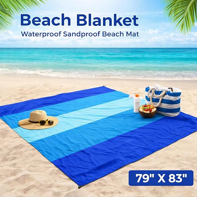 Beach Blanket Sandproof Waterproof 79" x 83", Extra Large Beach Mat, Sand Free Quick Drying Camping Blanket, Lightweight Foldable Beach Essentials for Outdoor, Picnic & Travel