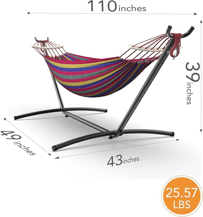 EveryFun Double Hammock with Heavy-Duty Steel Stand,Portable,Easy Assembly,600lbs Weight Capacity,Suit for Indoor,Yard,Camping,or Outdoor-Wide Red