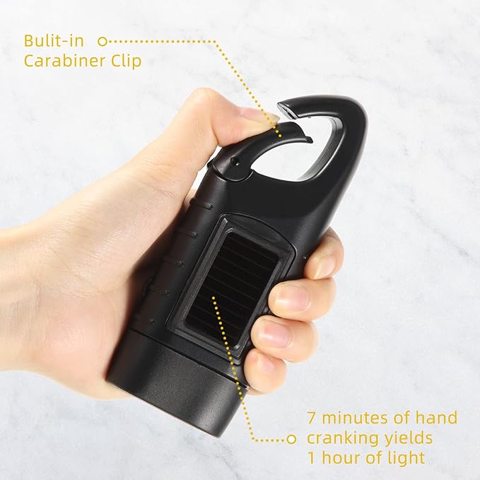 Mudder 3 Packs Hand Crank Solar Powered Flashlight Emergency Rechargeable LED Flashlight Survival Gear Self Powered Charging Torch Manual Dynamo for Fishing Hiking Backpack Camping Home Safety