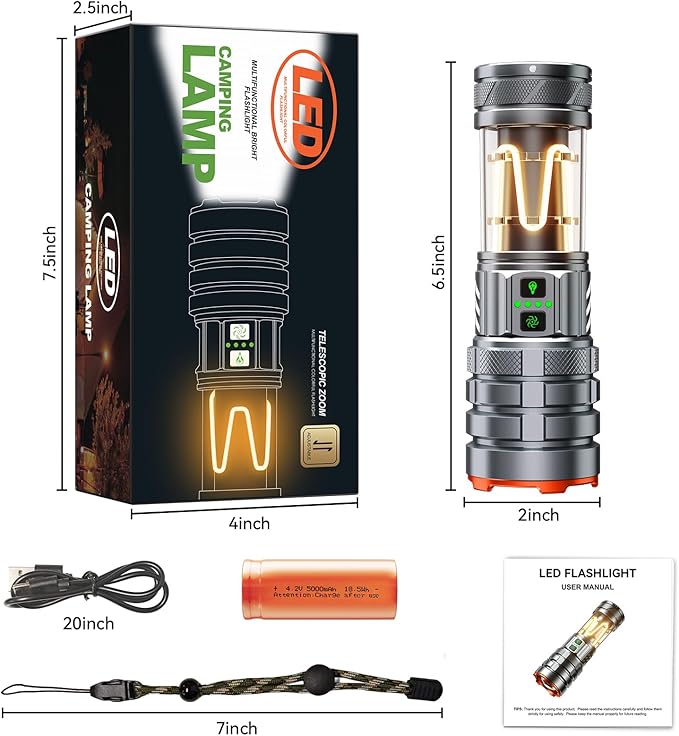 ADDplus Camping Flashlights,90000 Lumens 5000mAh Super Bright High Lumens Rechargeable Flashlight with 11 Modes,Waterproof,Adjustable LED Multi-Flashlight for Car,Outdoor,Camping,Walking,Tactical
