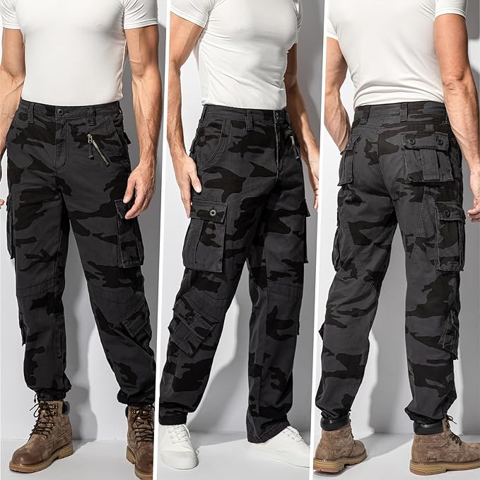 Men's BDU Casual Military Pants, Tactical Wild Army Combat ACU Rip Stop Camo Cargo Work Pants Trousers with 8 Pockets