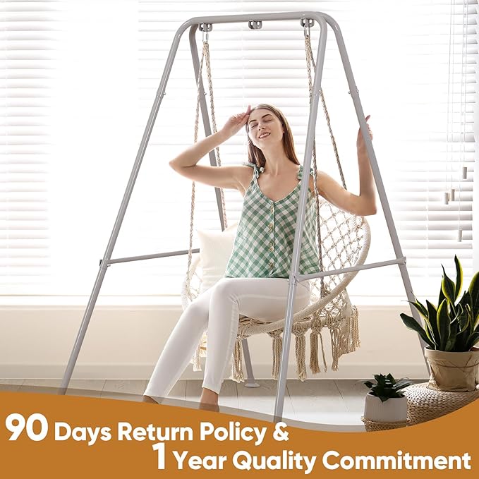 Foldable Hammock Stand, Portable Hammock Chair Stand, 300 lbs Capacity, Heavy Duty Folding Hammock Frame for Indoor or Outdoor, Easy to Assemble & Store (Hammock Chair not Included) - Grey