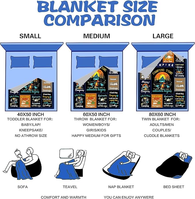 Camping Blanket Gifts for Women & Men, Cool Camping Essentials Throws and Blankets for Camper Outdoor for Rv Owners & Travel Hiking 60"X50"