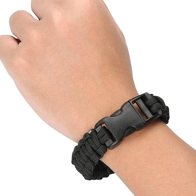 Sportmusies Paracord Wristband for Outdoor Sport Tactical Survival Parachute Bracelet, Essential for Hiking Travelling Camping Gear Pack of 2, black