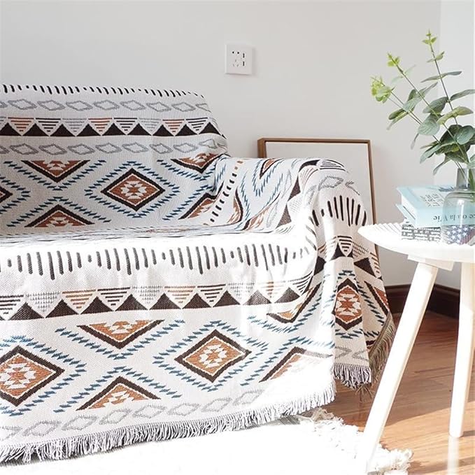 Lqprom Boho Throw Blankets Knit Bed Blankets with Tassel Aztec Western Throws Cover Farmhouse Decor for All Season Sofa Couch Chair Outdoor Camping Picnic Tent Beach Car Traveling 51"x71"